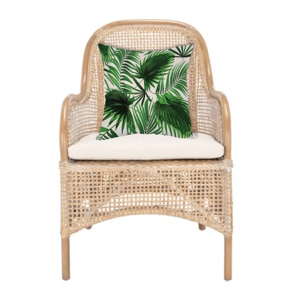 Luxury Home | High End Chic Green Tropical Leaf Print Coastal Throw Pillow Cover